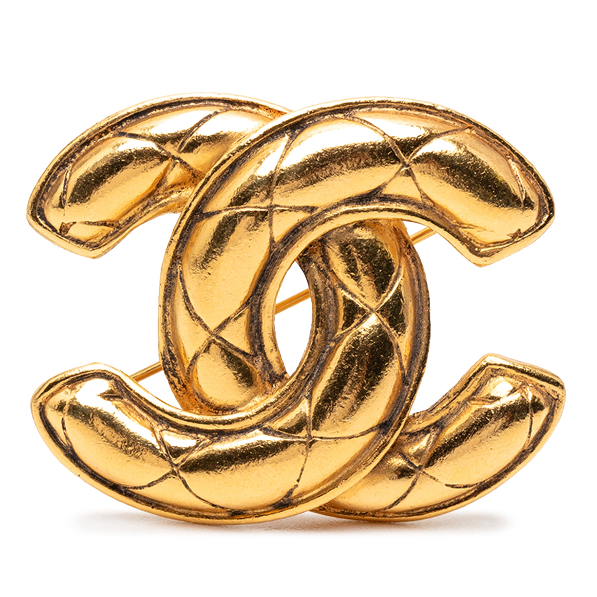 Gold Plated Quilted CC Brooch - Image 1