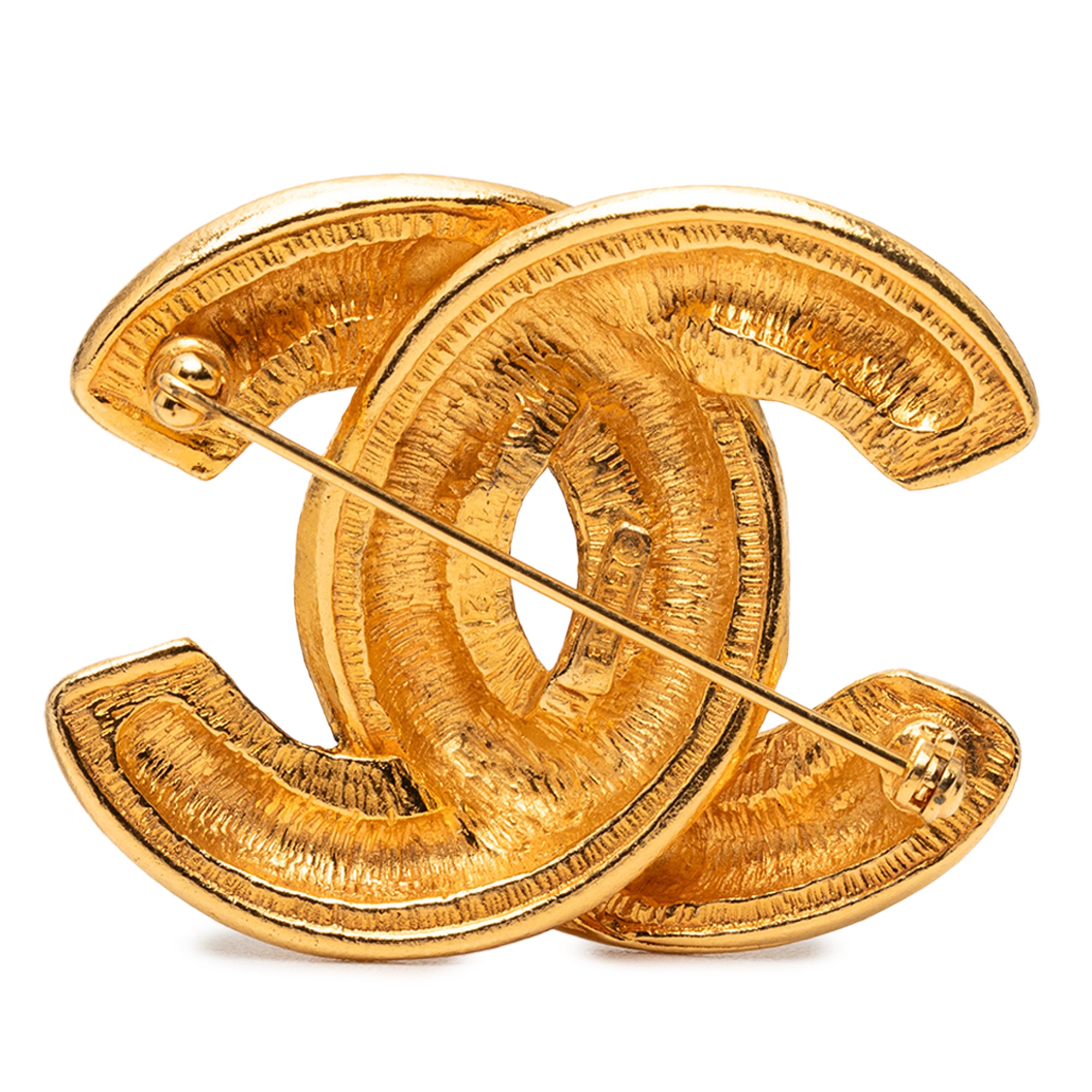 Gold Plated Quilted CC Brooch - Image 2