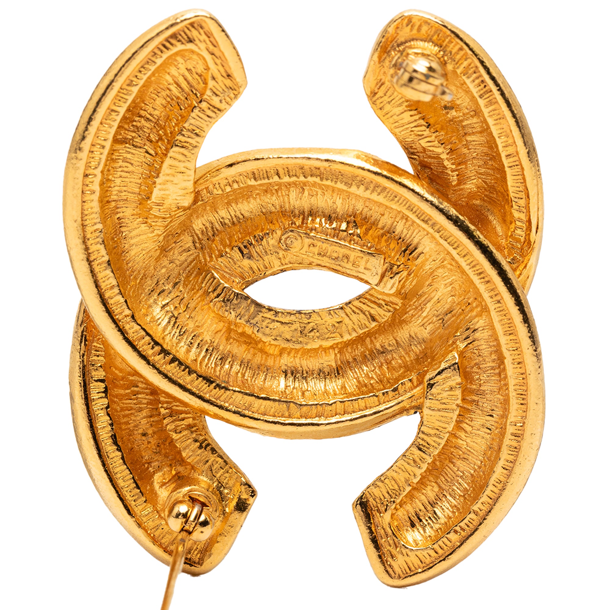 Gold Plated Quilted CC Brooch - Image 3