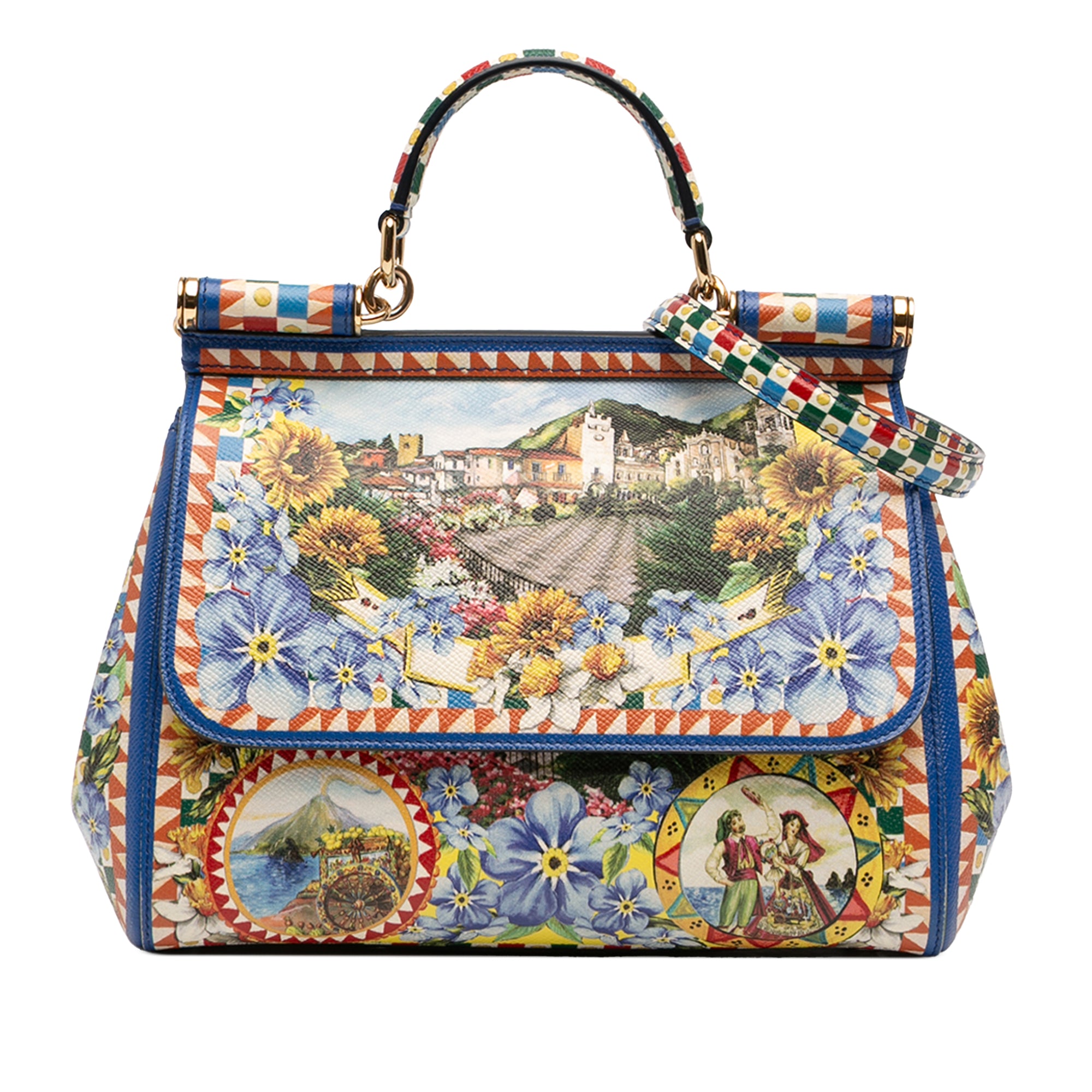 Medium Floral Printed Leather Miss Sicily Satchel - Image 1