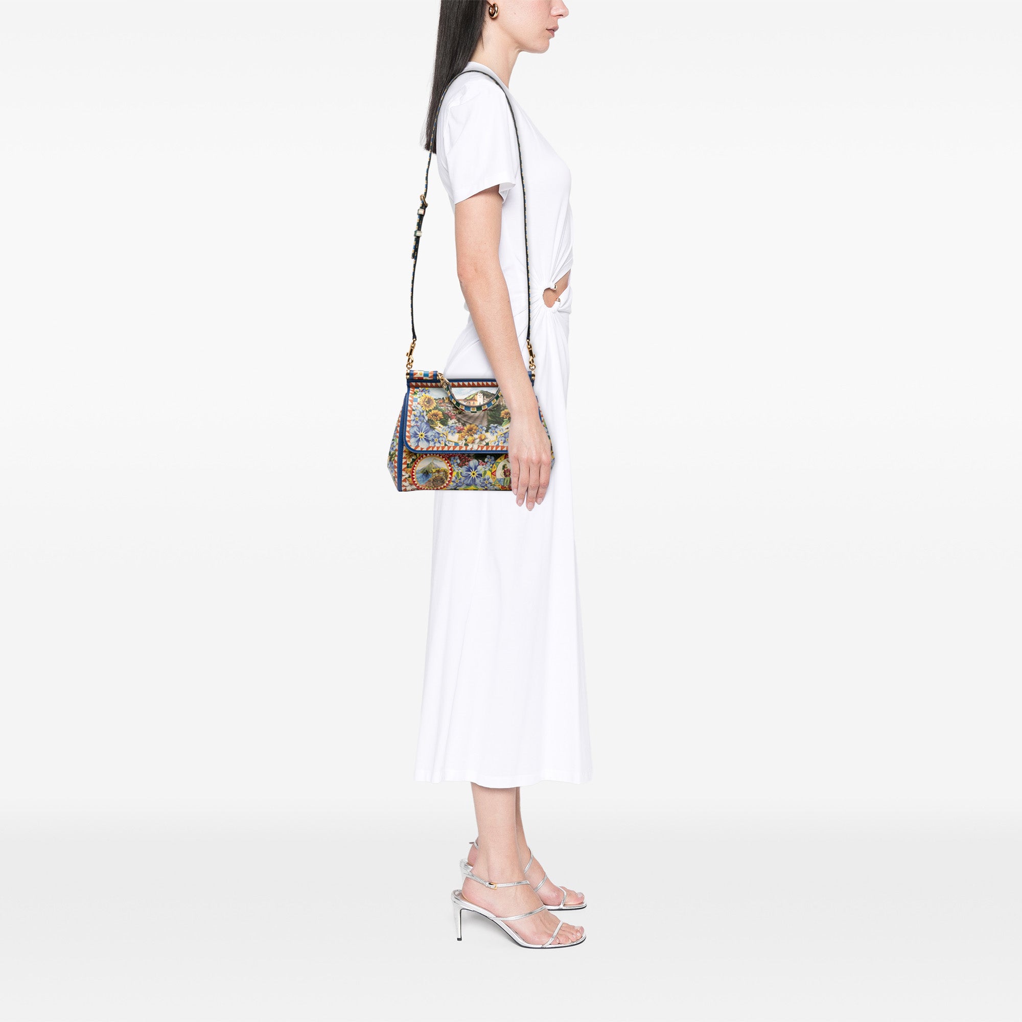 Medium Floral Printed Leather Miss Sicily Satchel - Image 6