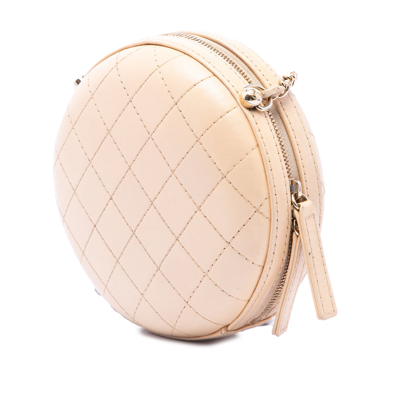 Stitched Calfskin Logo Strass and Pearl Chain Round Crossbody - Image 2