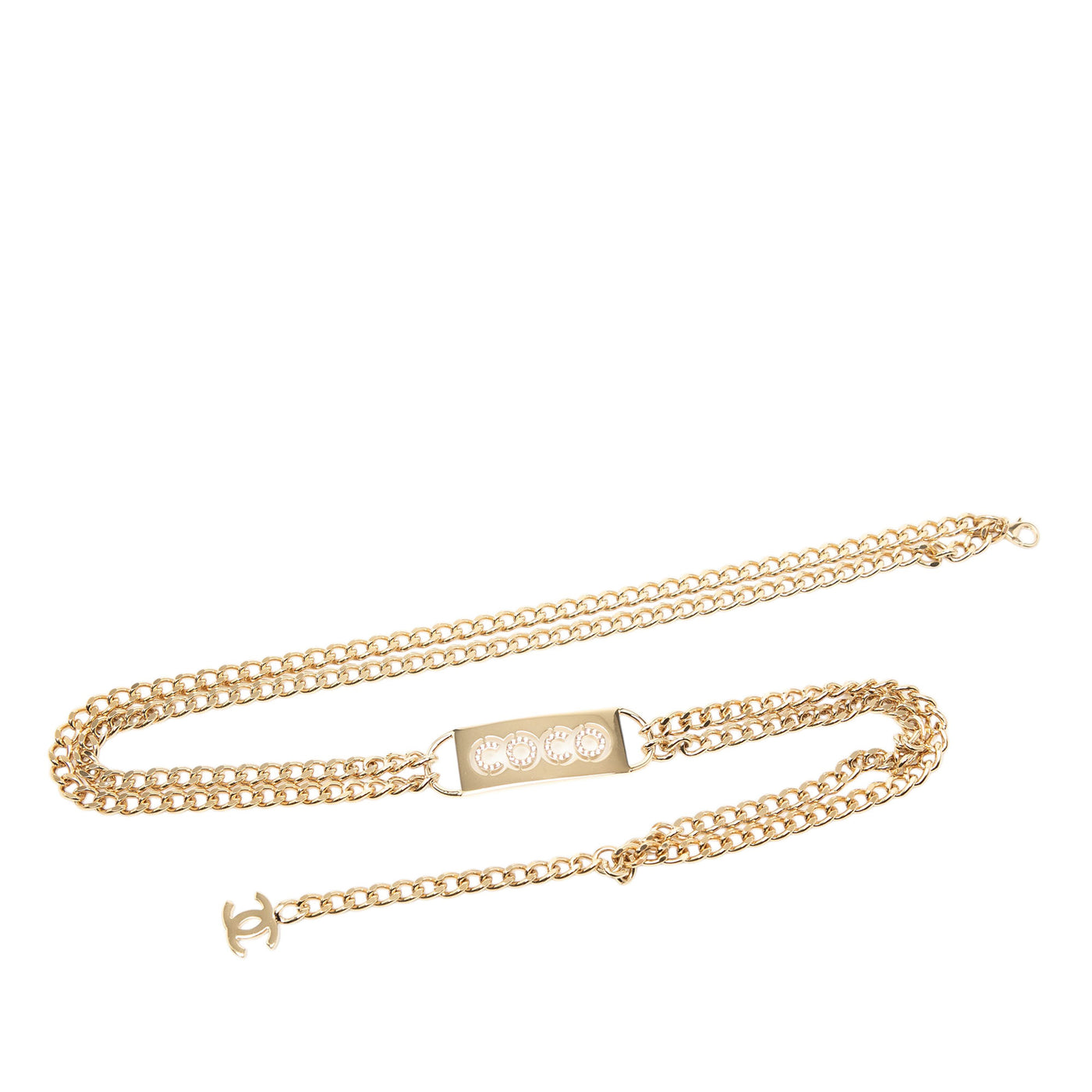Gold Plated Strass Coco Plaque Double Chain Belt - Image 1