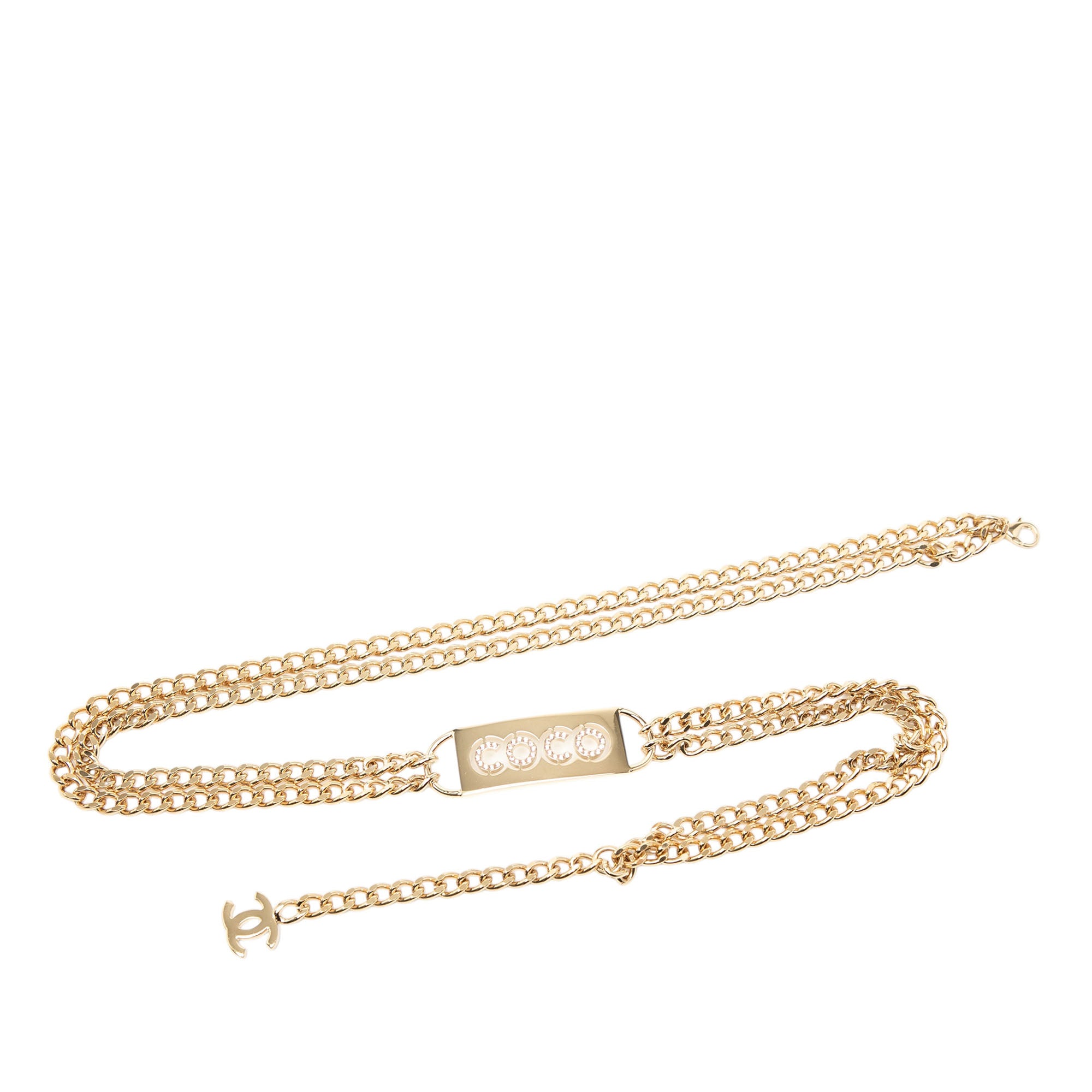 Gold Plated Strass Coco Plaque Double Chain Belt - Image 1