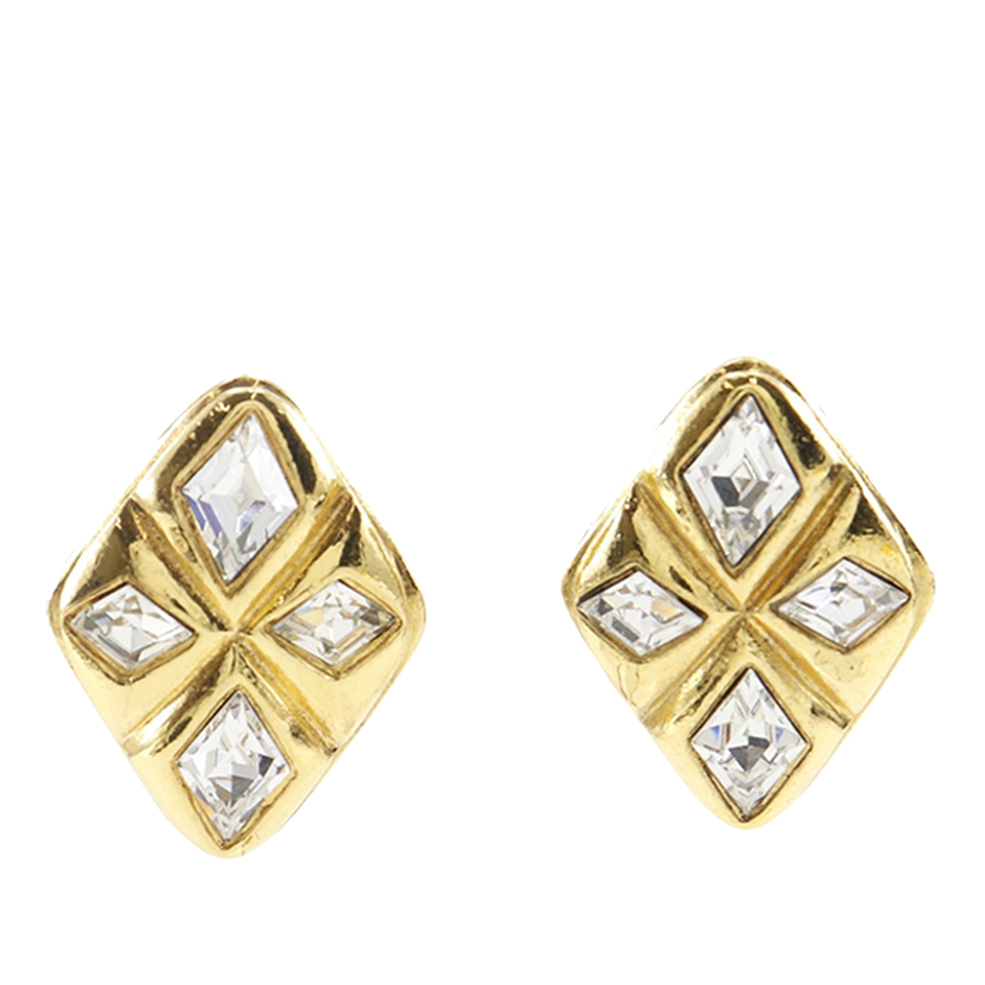 Gold Plated Strass Diamond Shape Clip On Earrings - Image 1