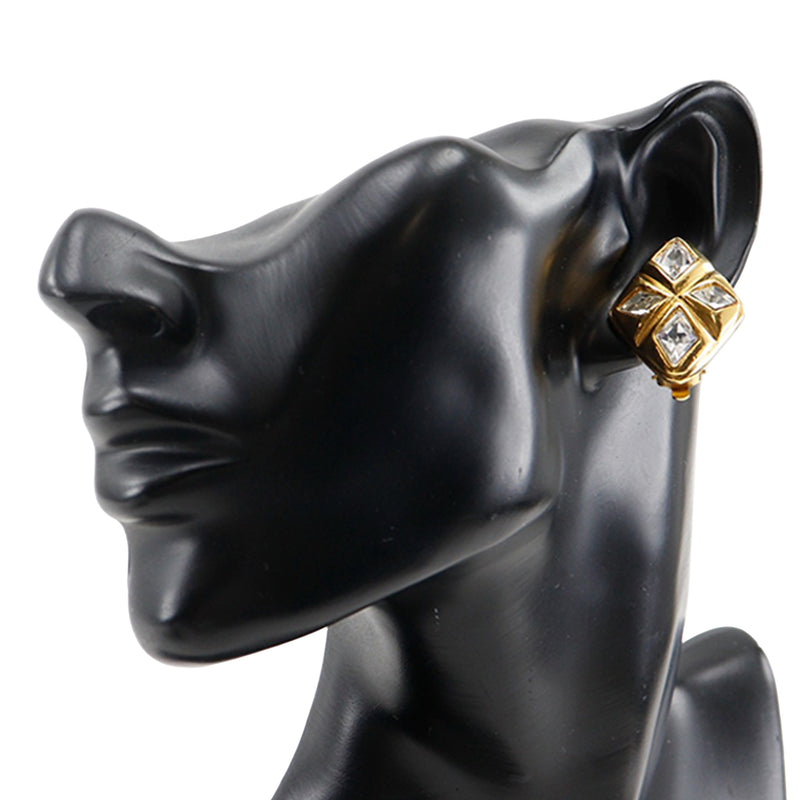 Gold Plated Strass Diamond Shape Clip On Earrings - Image 12