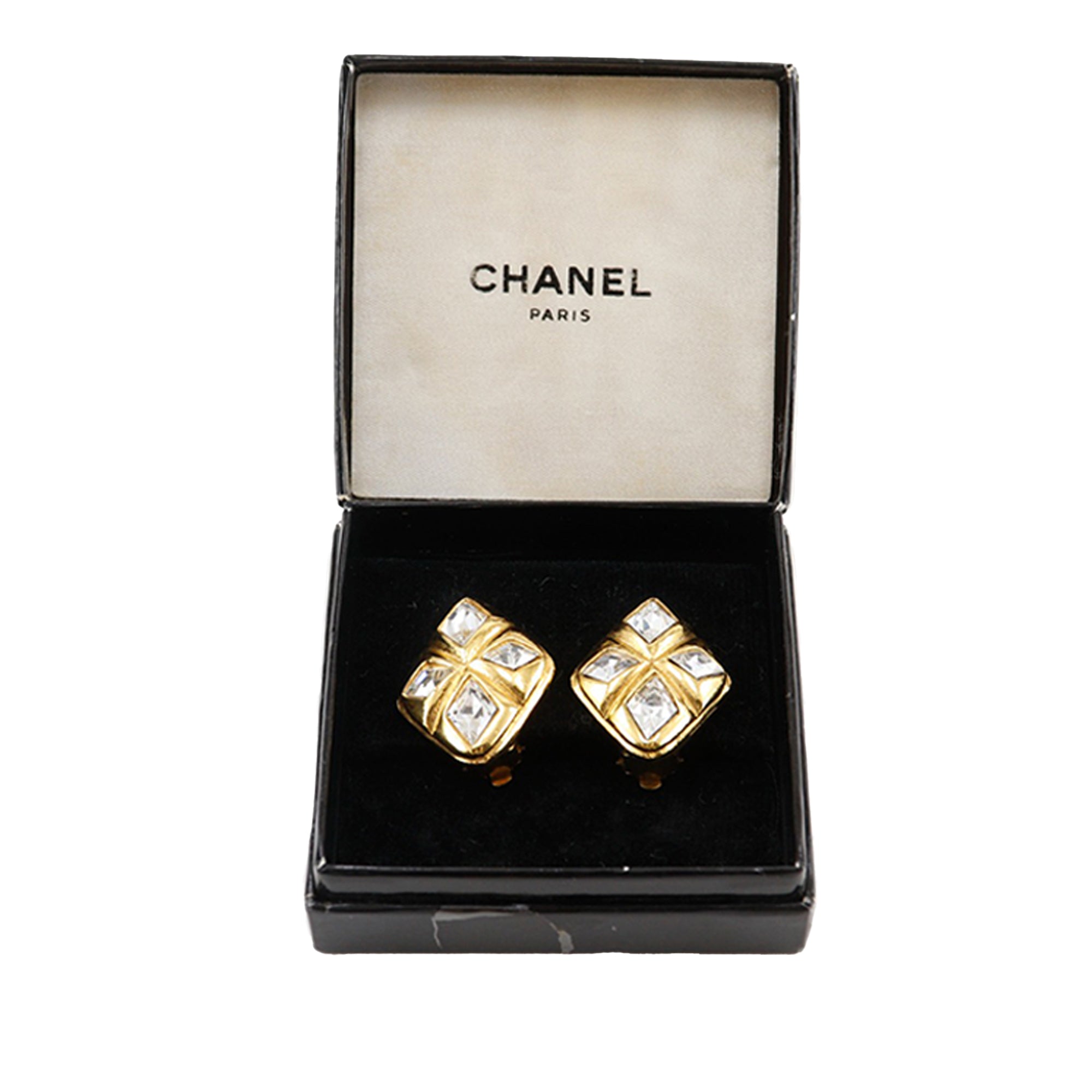 Gold Plated Strass Diamond Shape Clip On Earrings - Image 13