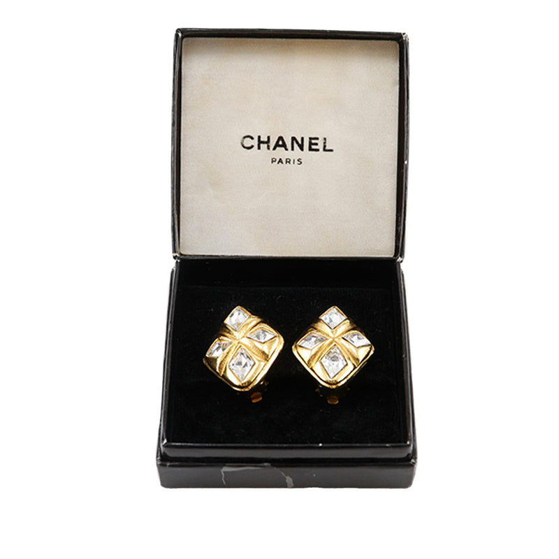 Gold Plated Strass Diamond Shape Clip On Earrings - Image 13