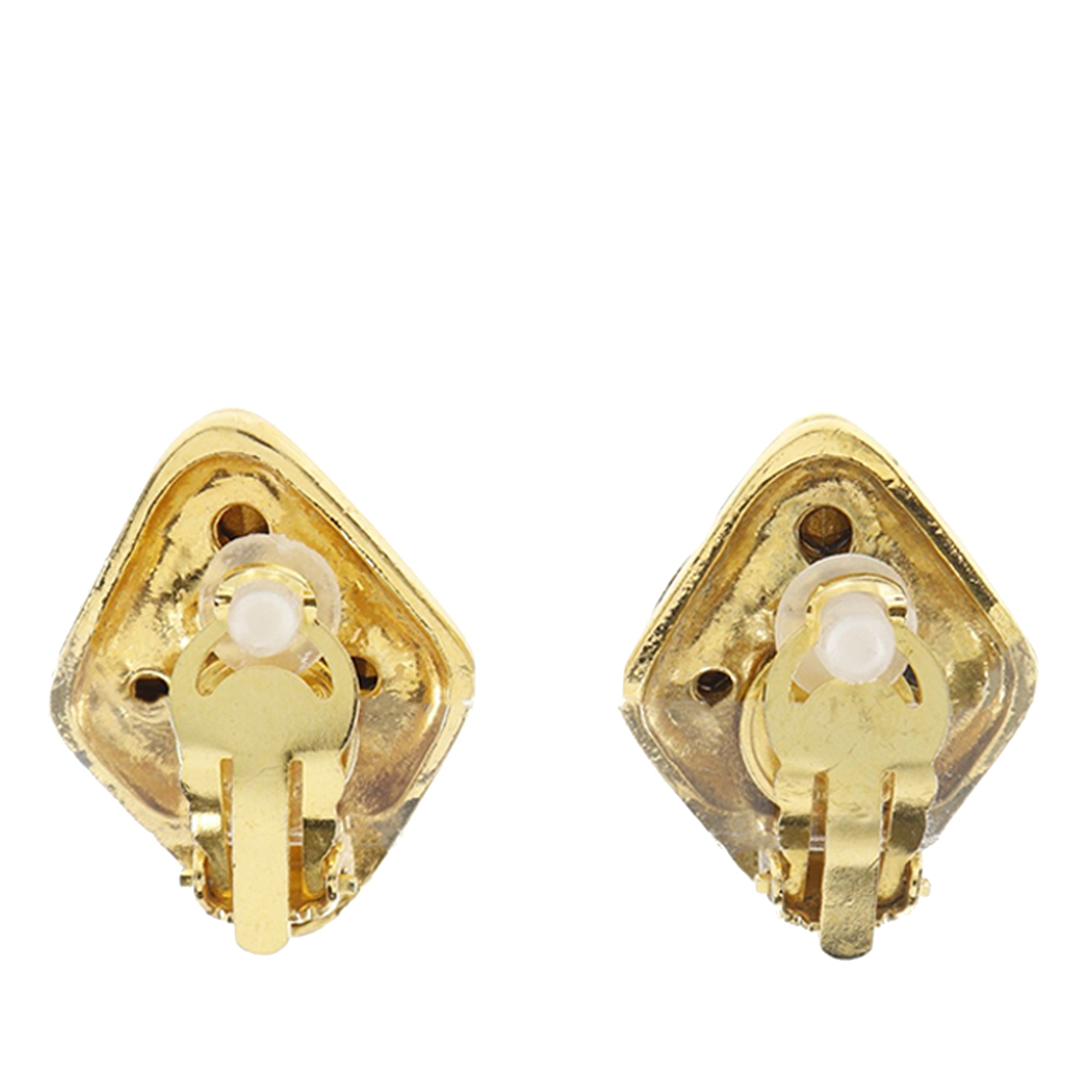 Gold Plated Strass Diamond Shape Clip On Earrings - Image 2