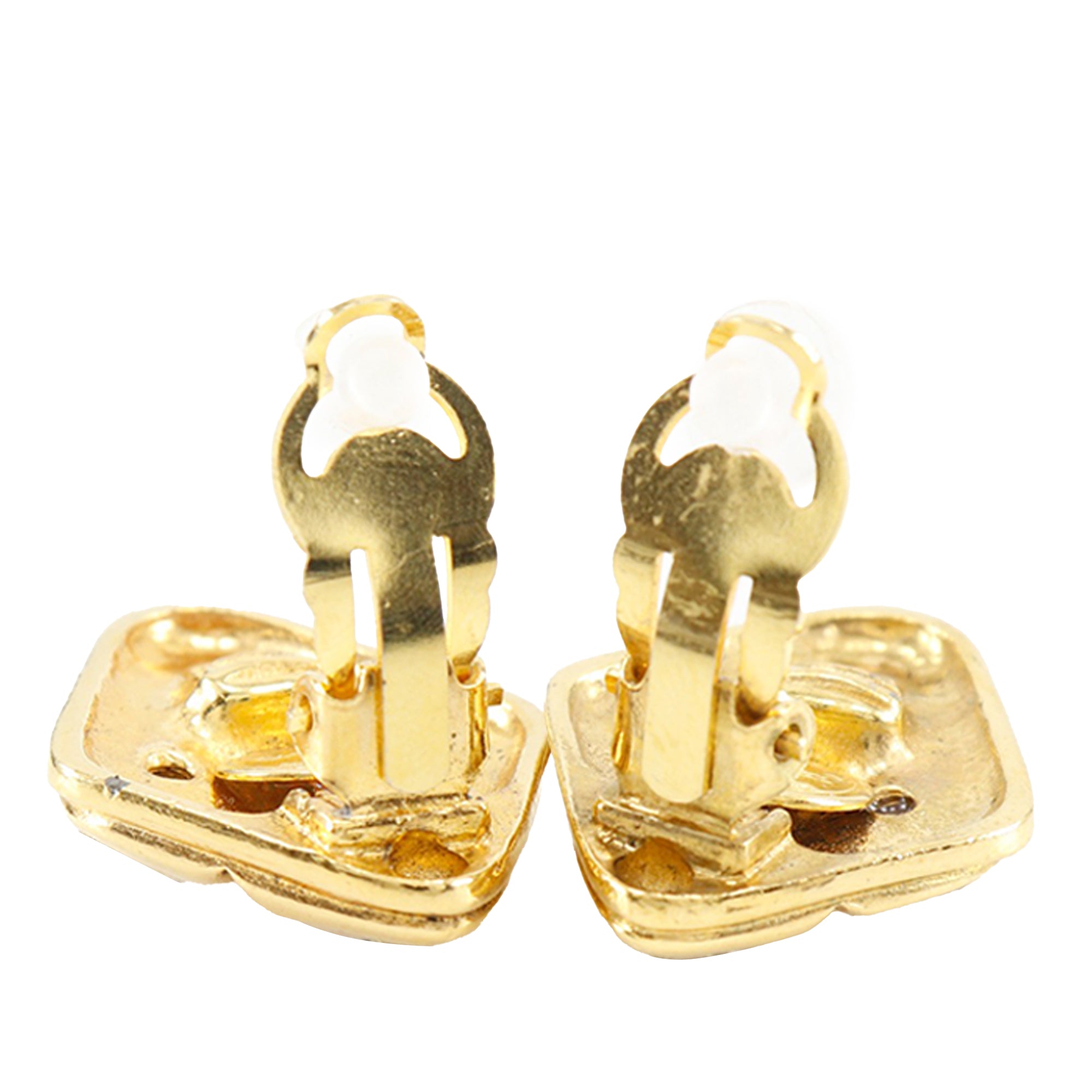 Gold Plated Strass Diamond Shape Clip On Earrings - Image 3