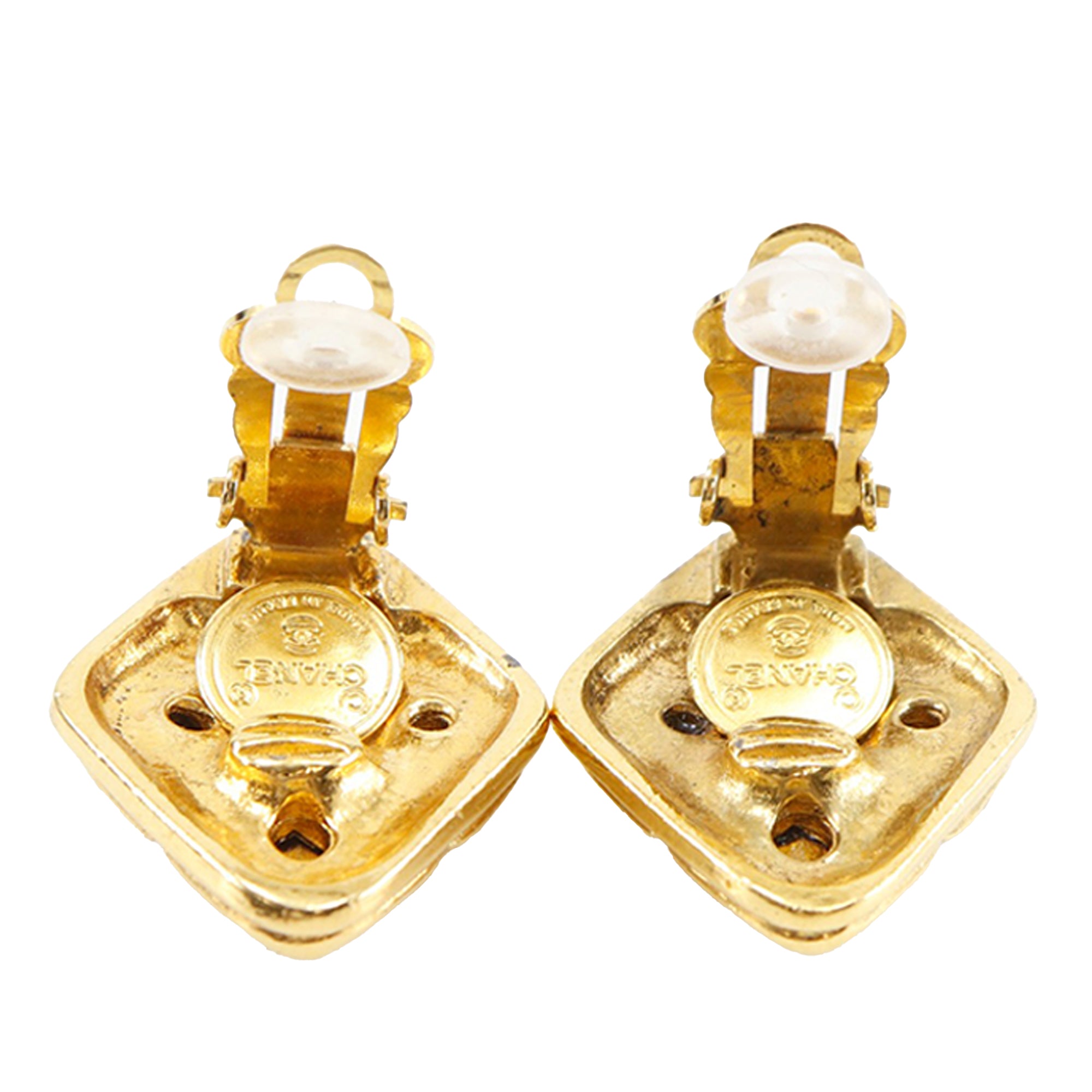 Gold Plated Strass Diamond Shape Clip On Earrings - Image 4