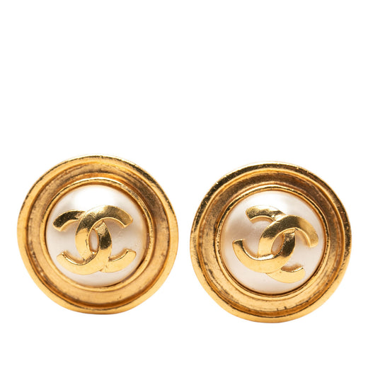 CC Gold Plated Faux Pearl Clip on Earrings - Image 1