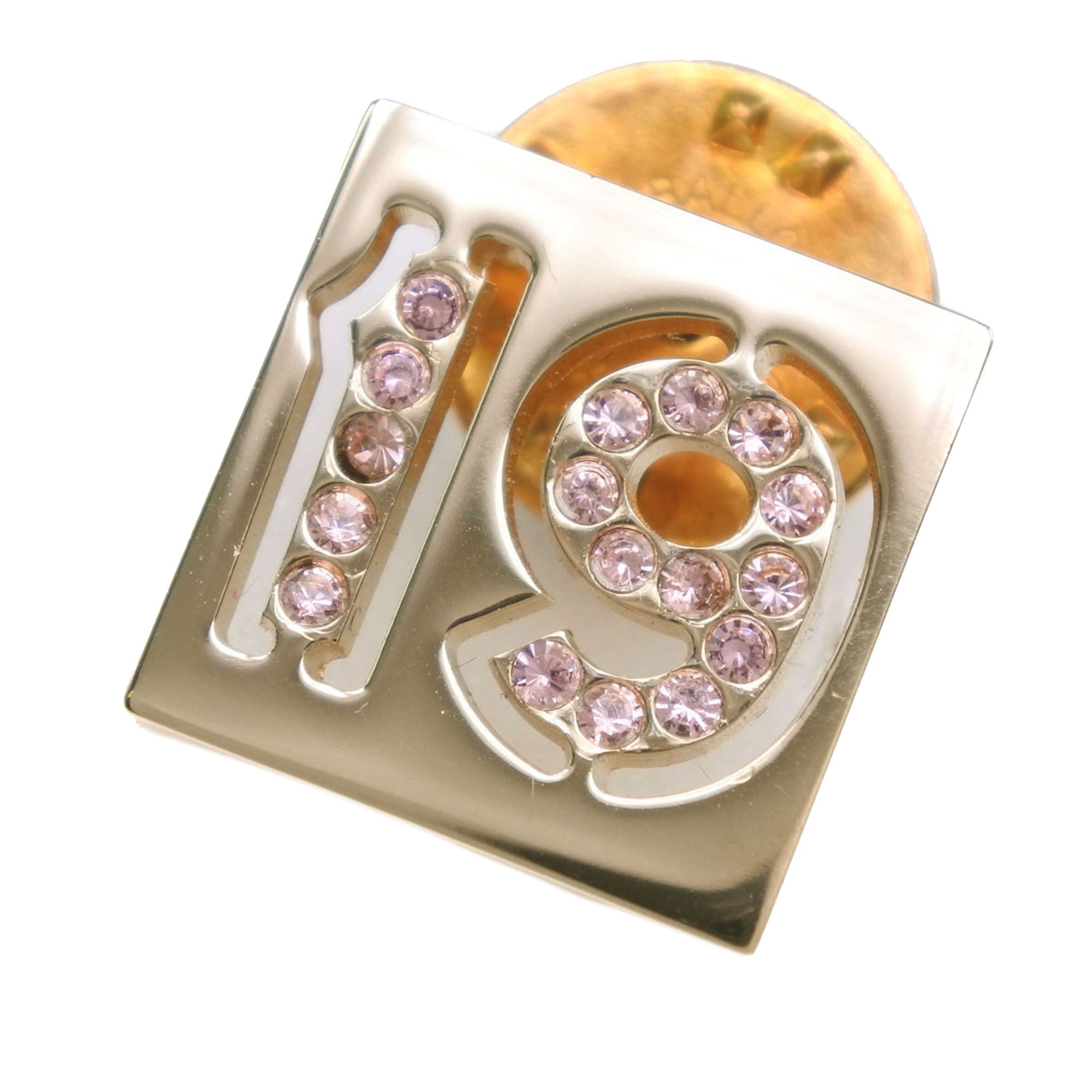 Gold Plated Rhinestone No 19 Pin Badge Brooch - Image 1