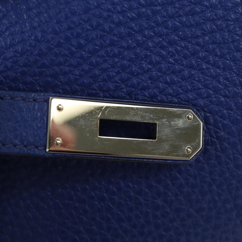 Hermes Birkin Blue Clemence With Palladium Hardware Leather Bag