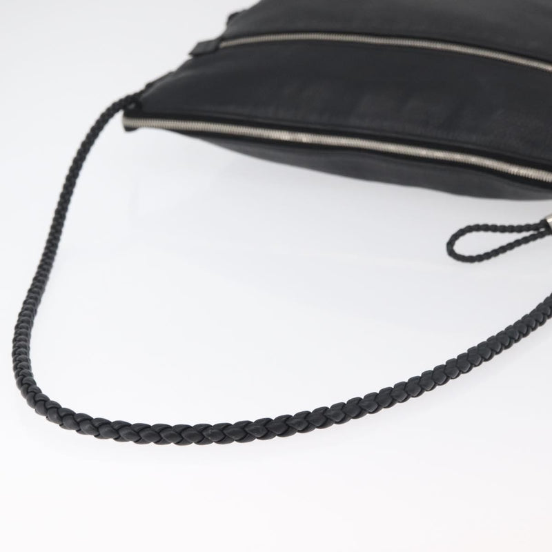 Gucci Braided Strap Zip Messenger Leather Black