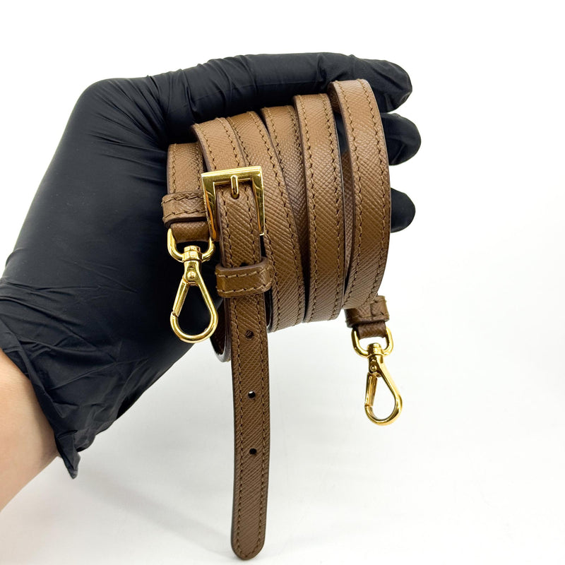 Prada Pushlock Pocket Camera Saffiano Leather Brown Bag
