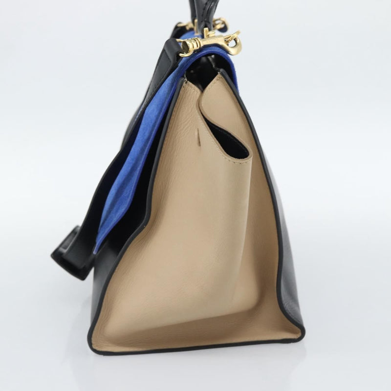 Celine Trapeze Leather With Suede Blue Bag