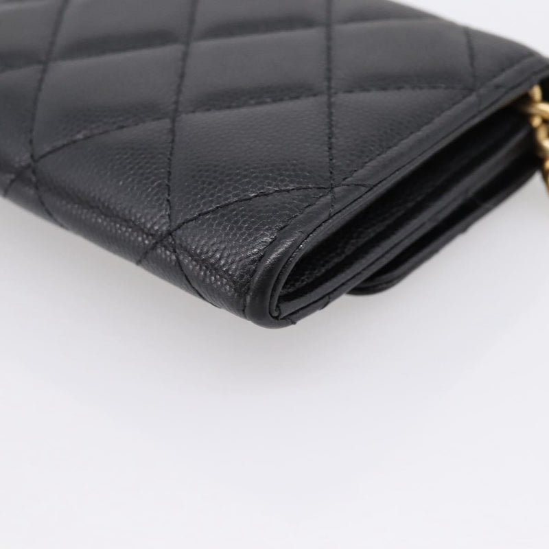 Chanel Plate Logo Cc Flap Card Holder On Chain Quilted Caviar Black Leather Bag