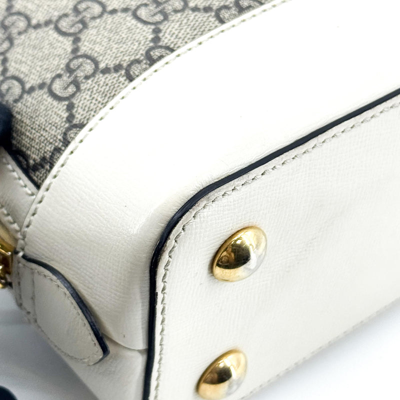Gucci Horsebit 1955 Top Handle Gg Coated Canvas With Leather Beige Bag