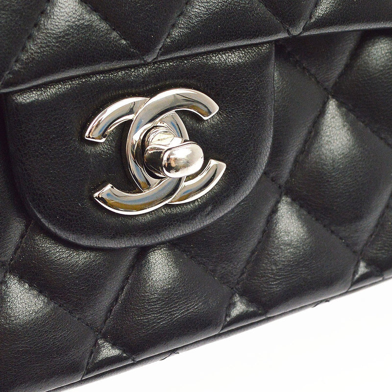 Chanel Classic Timeless Double Flap Quilted Lambskin Black Leather Bag