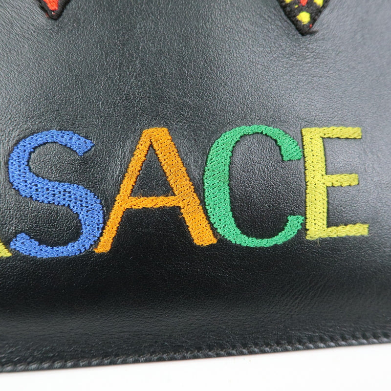 Versace Wristlet Printed Leather Black Bag