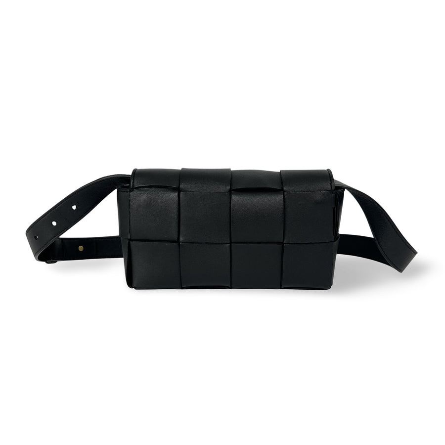 Bottega Veneta Cassette Belt Maxi Intrecciato Leather Black Bag