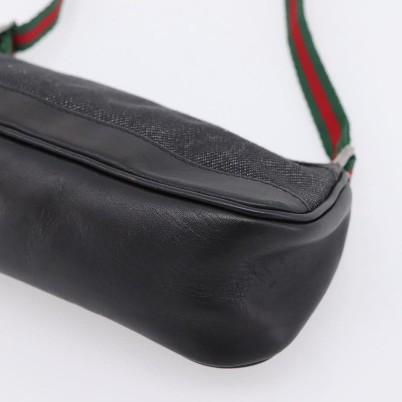 Gucci Web Sherry Line Accessory Pouch Denim & Leather Black Canvas