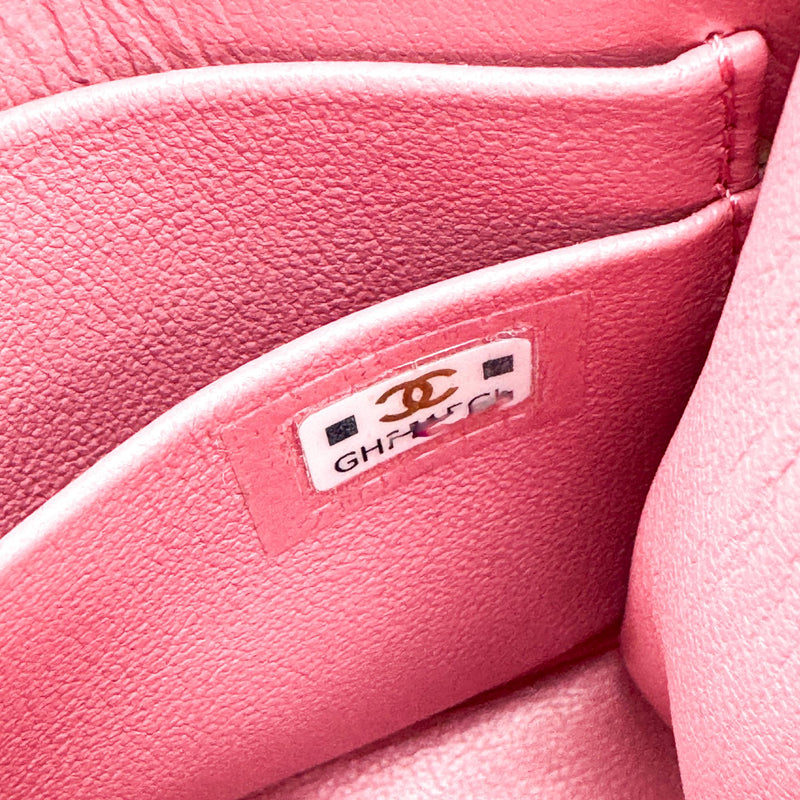 Chanel Square Classic Flap Top Handle Clutch With Chain Quilted Lambskin Pink Leather