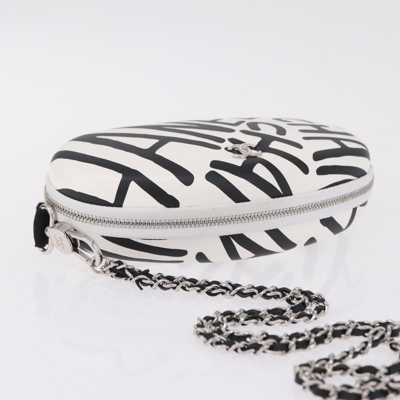 Chanel Coco Neige Zip Around Sunglasses Case With Chain Printed Leather White