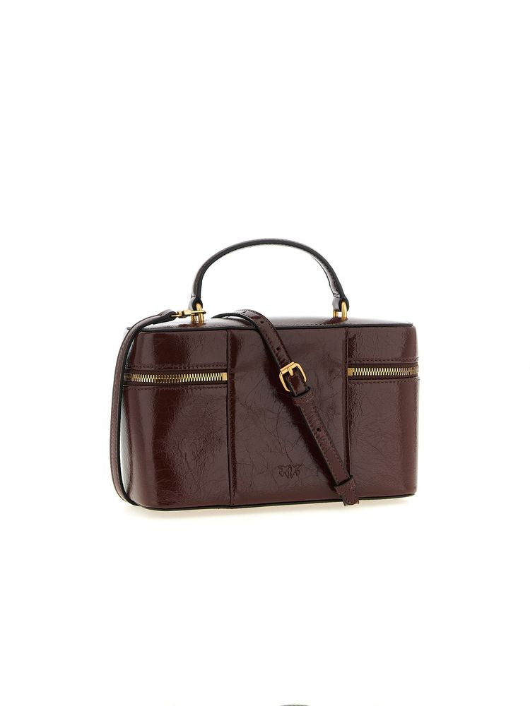 Pinko Crumpled Calfskin Leather Top Handle Bag — Brown (bos Taurus)
