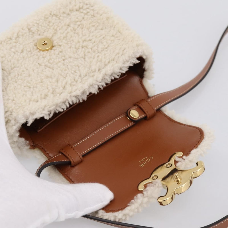 Celine Triomphe Shoulder Shearling Beige Wool Bag