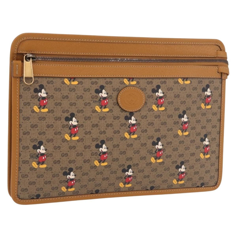Gucci Disney Mickey Mouse Front Zip Printed Mini Gg Coated Canvas Beige Bag