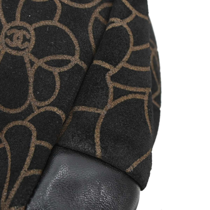 Chanel Camellia Chain Embossed Suede Black Bag