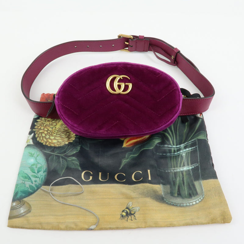 Gucci Gg Marmont Belt Matelasse Velvet Purple Bag