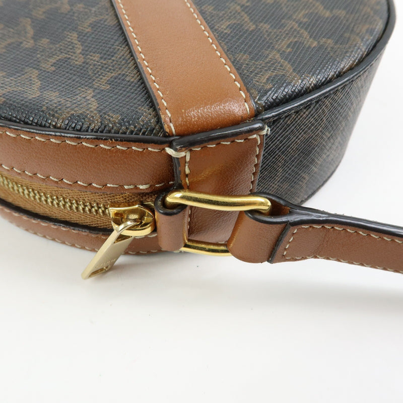 Celine Round Purse On Strap Triomphe Coated Canvas Brown Bag