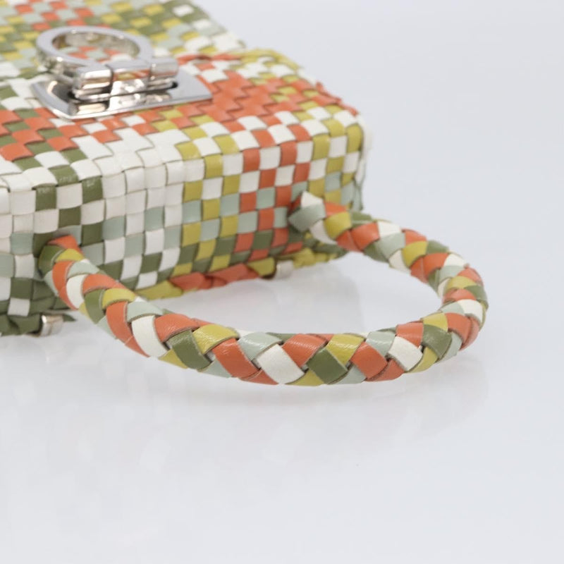 Salvatore Ferragamo Gancini Top Handle Woven Leather Multicolour Bag