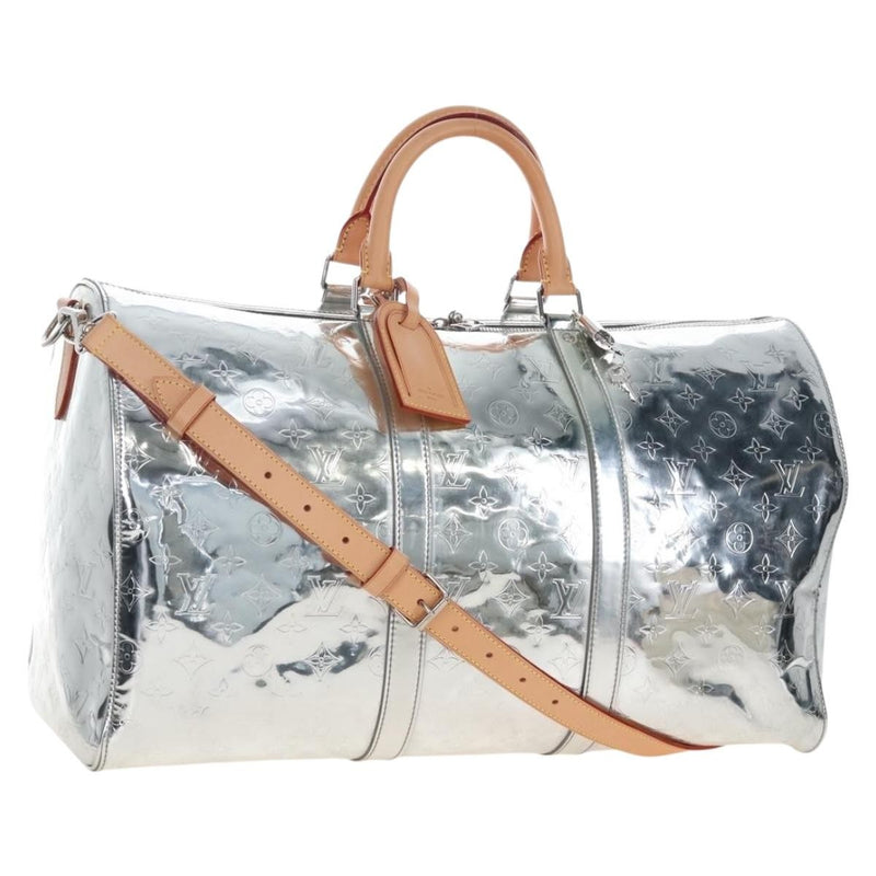 Louis Vuitton Keepall Bandouliere Monogram Mirror Coated Canvas Silver Leather Bag