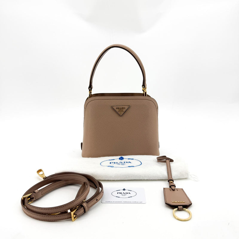 Prada Matinee Top Handle Saffiano Leather Beige Bag