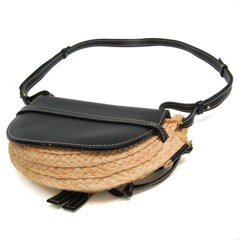 Loewe Gate Leather With Raffia Black Bag