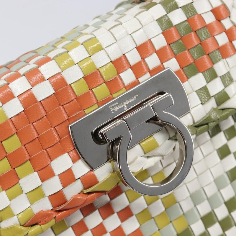 Salvatore Ferragamo Gancini Top Handle Woven Leather Multicolour Bag