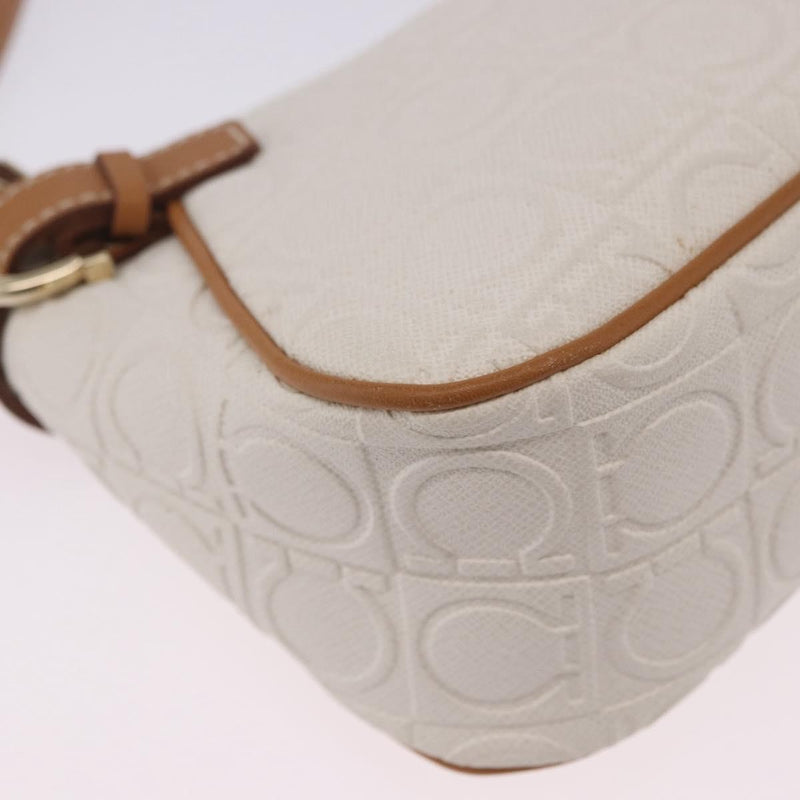 Salvatore Ferragamo Gancini Canvas And Leather White Bag