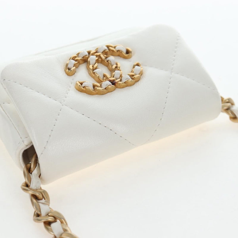 Chanel 19 Card Holder On Chain Quilted Leather White Bag