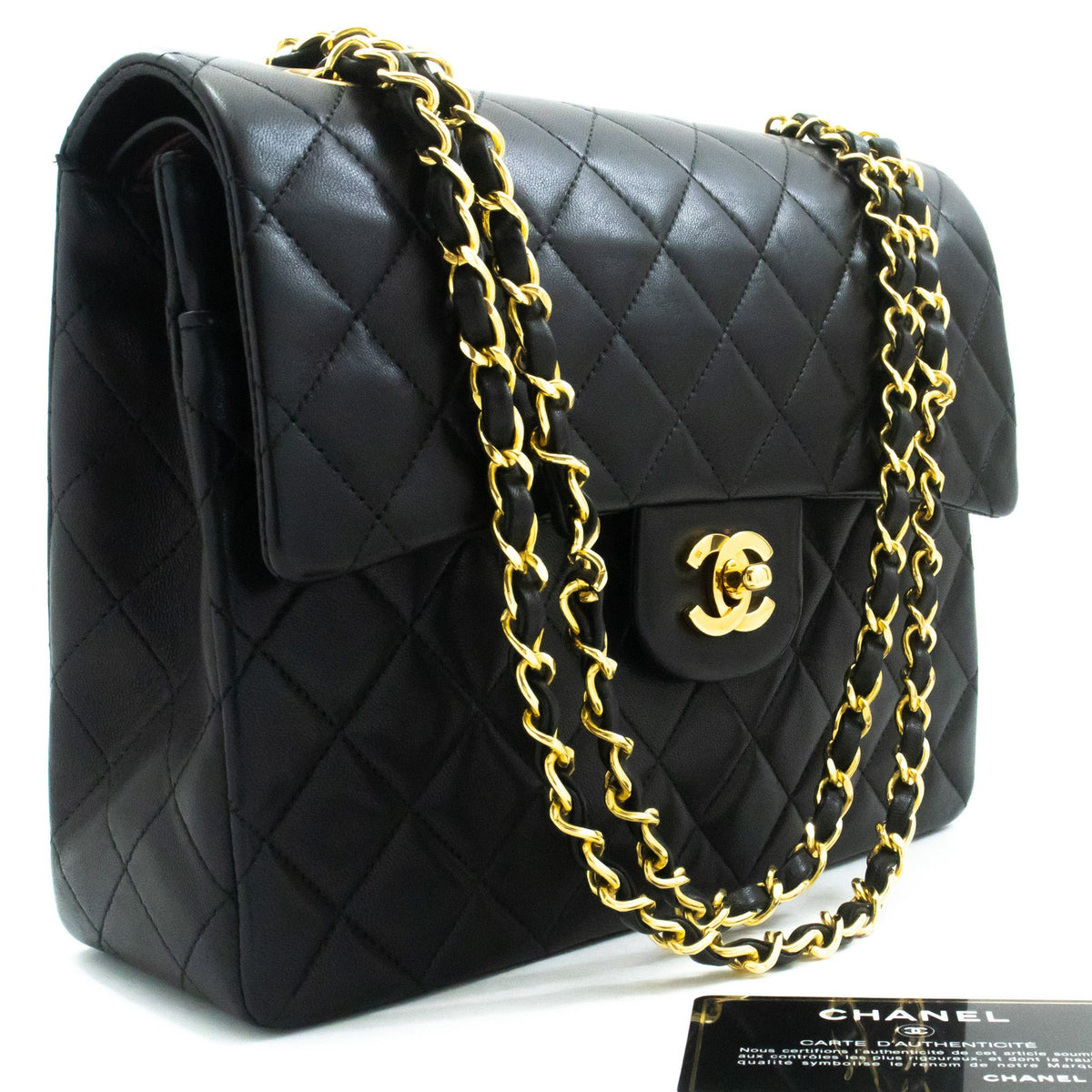 Chanel Vintage Square Classic Double Flap Quilted Leather Black Bag