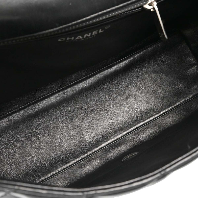 Chanel Vintage Classic Top Handle Flap Quilted Lambskin Black Leather Bag