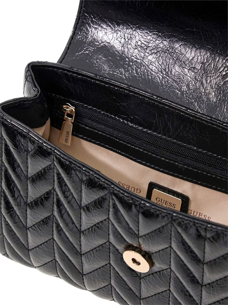 Guess Diamond-Quilted Polyurethane Crossbody Bag — Black