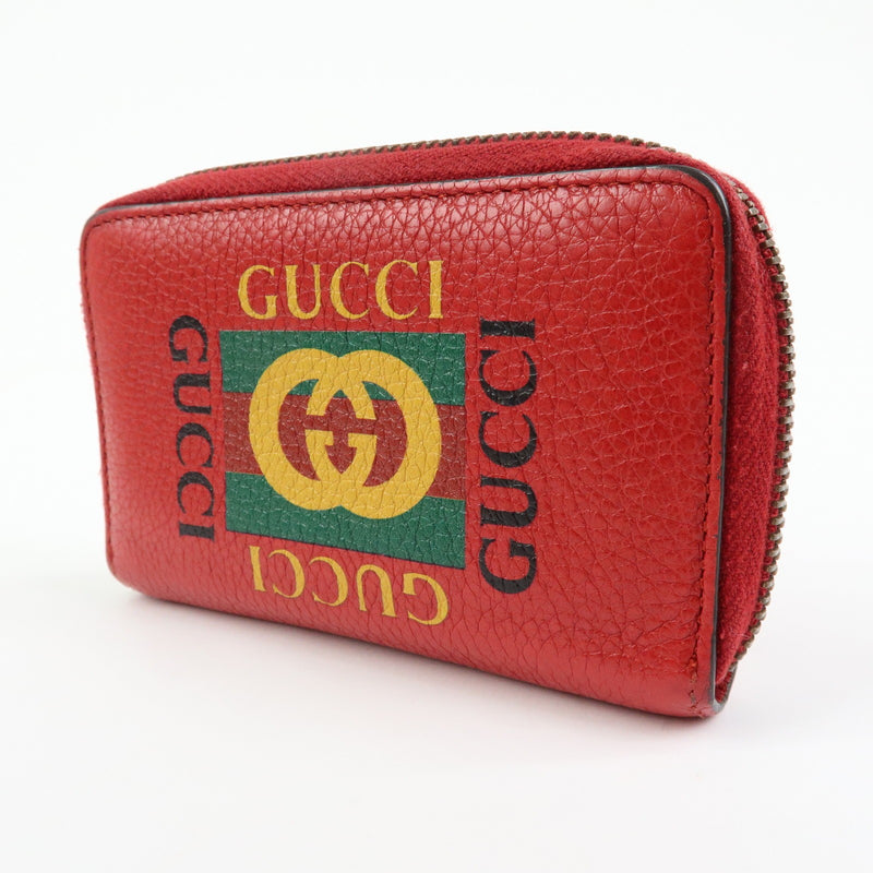 Gucci Logo Zip Card Case Printed Leather Red Accessory
