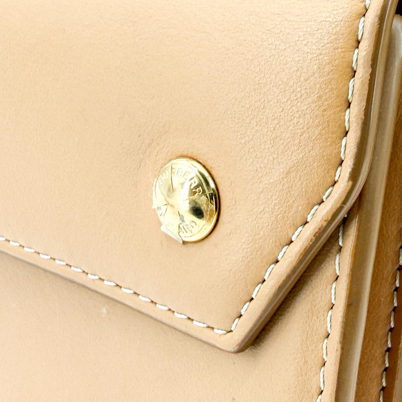 Burberry Convertible Fold Over Pocket Clutch Leather Brown