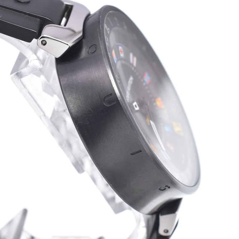 Louis Vuitton Tambour Moon Dual Time Quartz Stainless Steel With Diamond Lugs And Markers Leather Watches