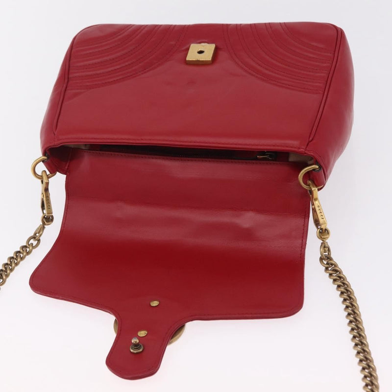 Gucci Gg Marmont Top Handle Matelasse Leather Red Bag