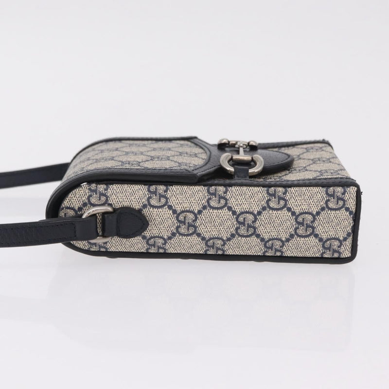 Gucci Horsebit 1955 Gg Coated Canvas With Leather Navy Bag